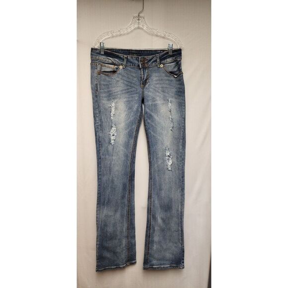 Royal Blue Bootcut Jeans Juniors 11/39 Distressed Faded Blue - Picture 2 of 5